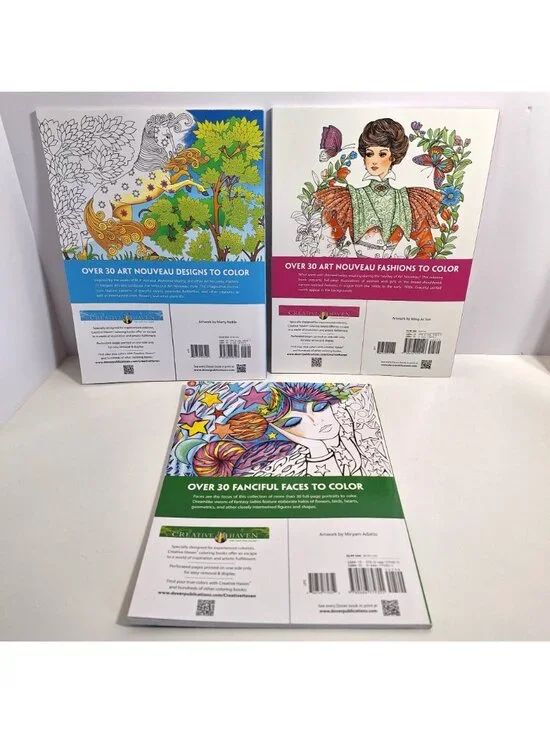 Creative Haven Art Nouveau Animal Fashions Fanciful Faces Coloring Books Lot - Picture 2 of 12
